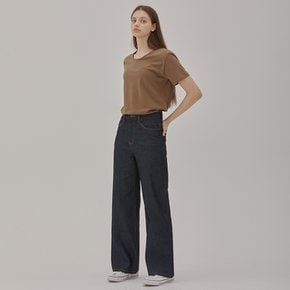 WIDE STRAIGHT HIGH WAIST DENIM PANTS DEEP INDIGO