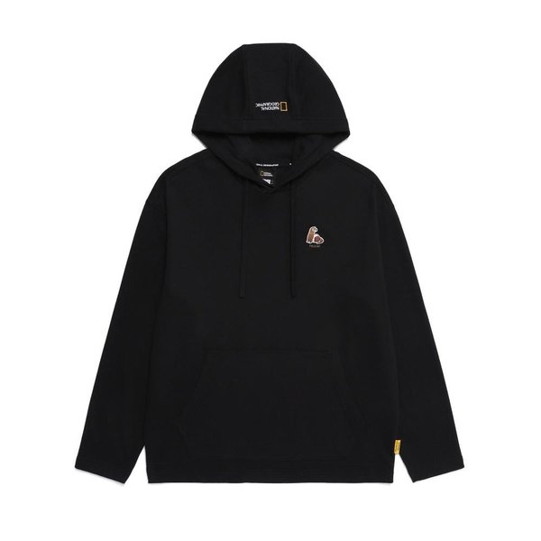 [여주점] N251UHD051동물 와펜 세미 오버핏 후드 티셔츠 CARBON BLACK