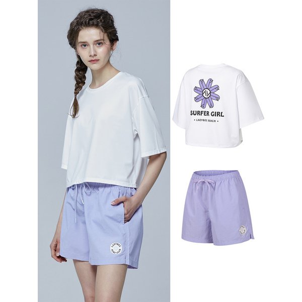 [SET] 시그니처 여성 크롭 반팔 래쉬가드 세트 화이트