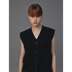 BUTTON KNIT VEST (BLACK)