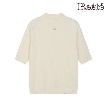 르샵블랑 배색로고 모크넥 골지 반팔 니트(U1F32KPO030)