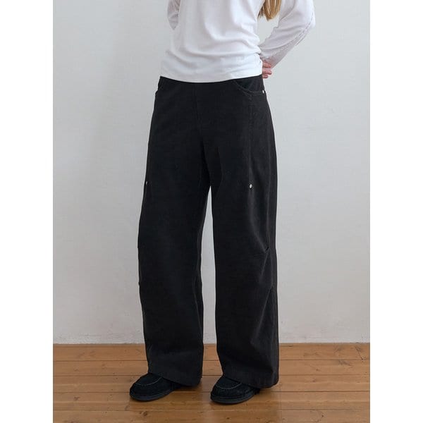 Pleated Knee Wide Pants Black