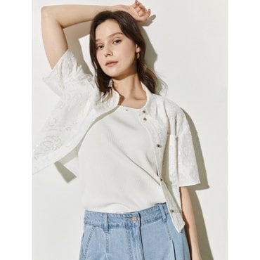아이잗컬렉션 플라워 시퀸 디테일 카라 셔츠 (CR6A0BL721)