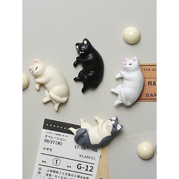 옆으로 누운 고양이 미니어처 냉장고 자석 리마인더