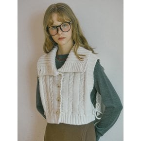 Wool Ribbon Shoulder Cape Vest_Ivory