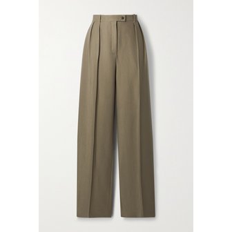 더로우 Randa Pleated Cotton And Silk-blend Straight-leg Pants 브라운