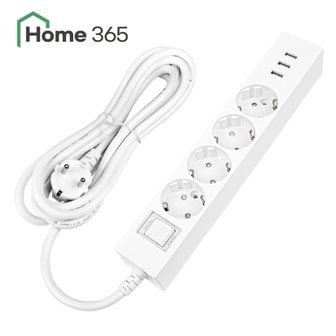 Home365 홈365 국산 USB 멀티탭 과부하차단 4구 3m / 3.0 고속충전 A타입 USB 충전