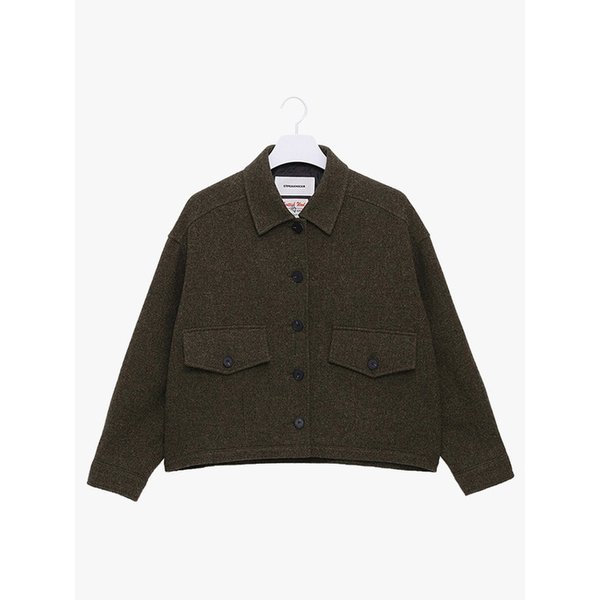 스코티쉬울 셔츠카라 트위드 자켓 카키