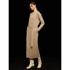 Cashmere Blend Belted Knit Dress Beige