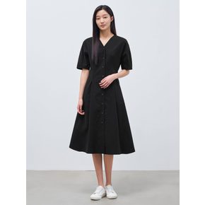 24SS V넥 돌만 소매 볼륨 원피스 - 블랙  BF4371C235