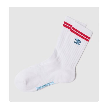 엄브로 남녀공용 스트라이프 자수 크루 삭스 UQ223CSC61WHT