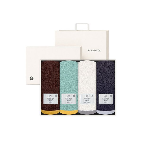 에센셜 프리미엄 뱀부타월 200g 4P 선물세트 (크림상하+쇼핑백)