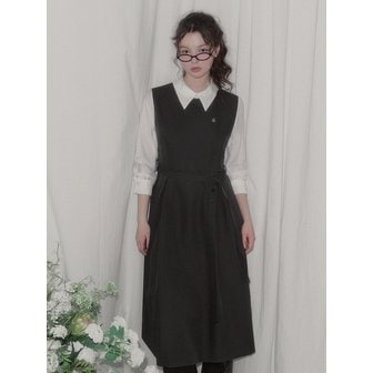 트위 리벤 셔츠 배색 핀턱 롱 원피스(스트랩set)