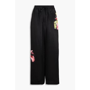 Floral-print satin wide-leg pants 블랙 1647597352393706