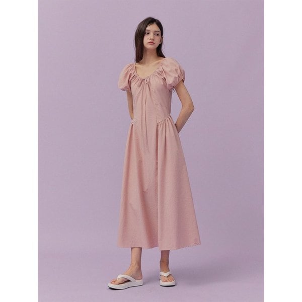 브쉘 리본 플레어 롱 원피스