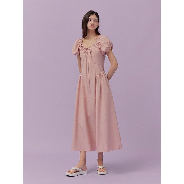 브쉘 리본 플레어 롱 원피스