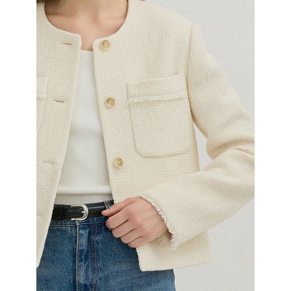 Boucle Fringe Tweed Jacket Ivory AT5JAF043IV
