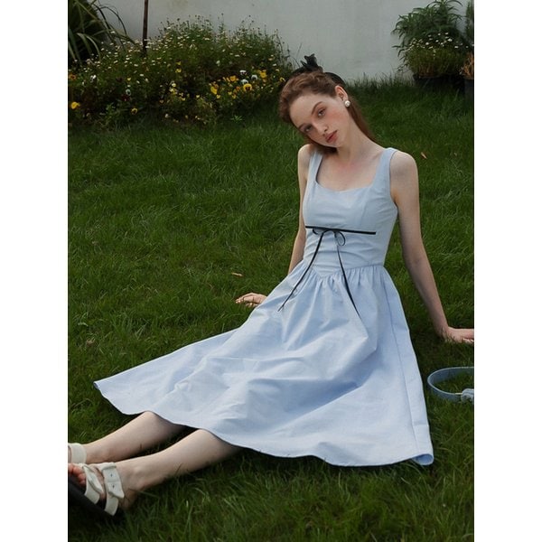 Cest_Line ribbon sleeveless dress_BLUE