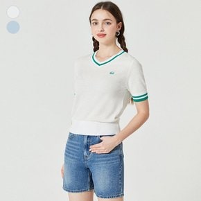 여성브이넥니트 스웨터 여성 반팔 카라 V넥 OO2S1674 LE1216571069