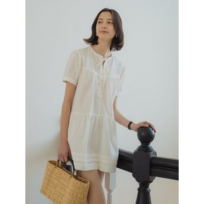 Lace taping washing cotton dress_Ivory