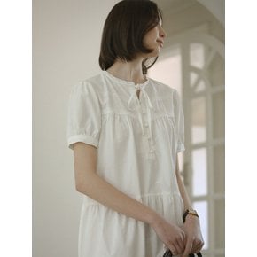 Lace taping washing cotton dress_Ivory