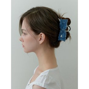 vintage denim ribbon silver claw - middle blue