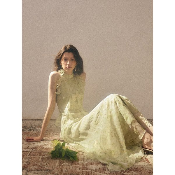 세이지 홀터넥 롱원피스