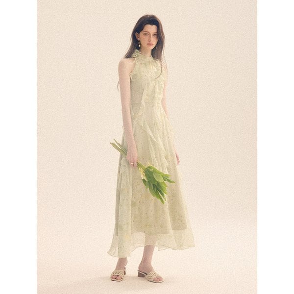 세이지 홀터넥 롱원피스