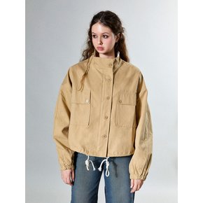 High Neck Collar Oversized Jacket (BEIGE)