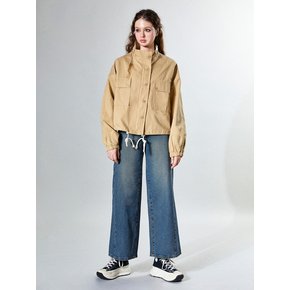 High Neck Collar Oversized Jacket (BEIGE)