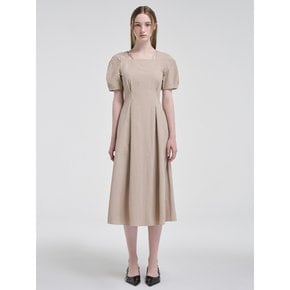 Square Strap Pintuck Dress, Beige