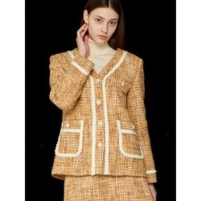 V-NECK TWEED WOOL JACKET - YELLOW