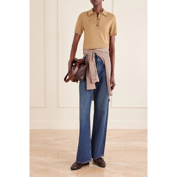 가죽 트리밍 울 캐시미어 블렌드 폴로 셔츠 46376663163048588