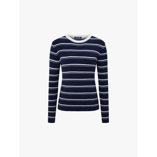 슬림핏 스트라이프 리브 니트 EMQ1KPO220