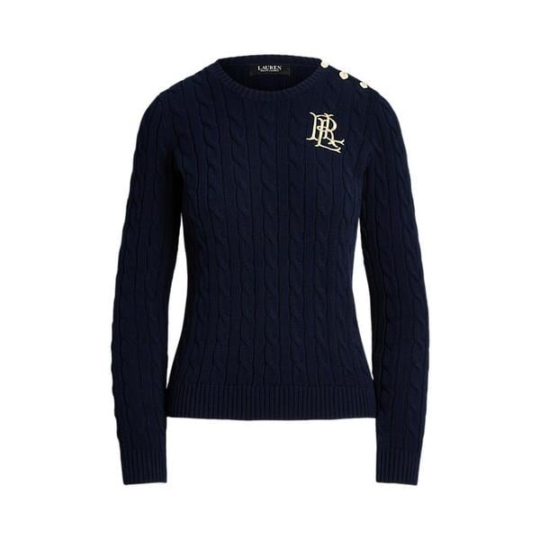 버튼 트림 케이블 니트 코튼 스웨터(WMLRSWES6820648410)