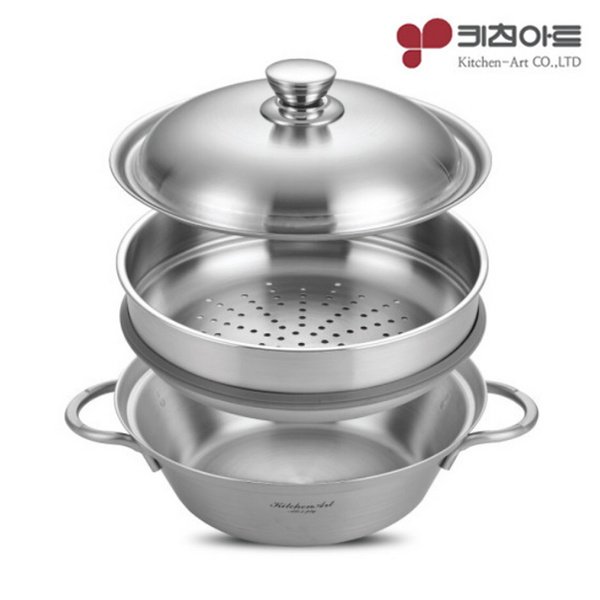 키친아트 2단 인덕션 찜냄비 26cm 전골 스텐 찜기 만두 야채 찜판 -씨와이더블유글로벌[무료배송] - SSG.COM