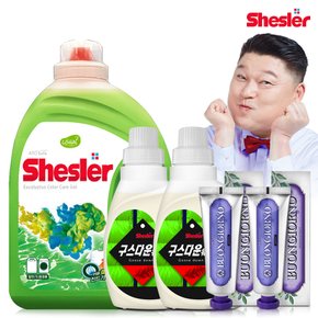 강호동의 쉬슬러 액상 세제 유칼립투스 3.05L 1개+구스다운워시전용 650ml 2개+잇몸케어 치약 100g 2개.