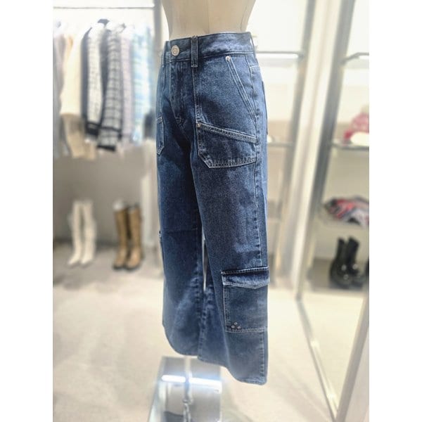 [여주점] 자수포인트 언발 슬릿 와이드 데님바지ES1DP761