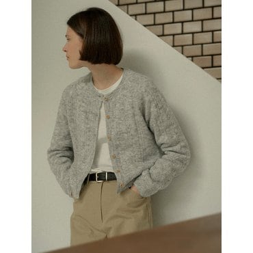 노운베러 Soft round neck knit cardigan_Light Gray