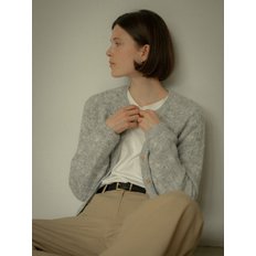 Soft round neck knit cardigan_Light Gray