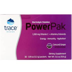 미국직구 Trace Minerals 트레이스미네랄 파워팩 1200mg 비타민C 콩코드 포도맛 5.3g 30봉