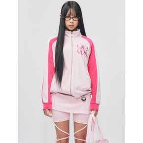 Color-Mix Velvet Zip-up Jacket Pink