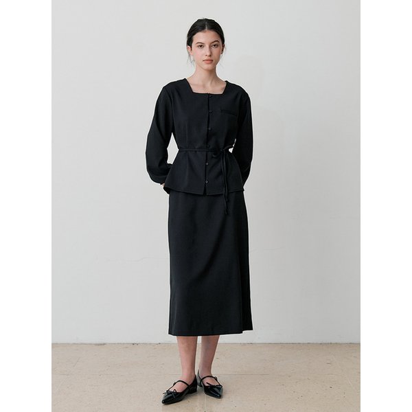 TIE-WAIST BLOUSE & SKIRT SET UP (BK)