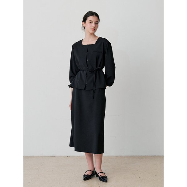 TIE-WAIST BLOUSE & SKIRT SET UP (BK)