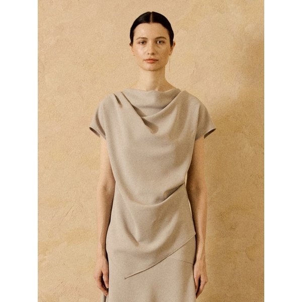 Cowl Neck Shirring Top Grey