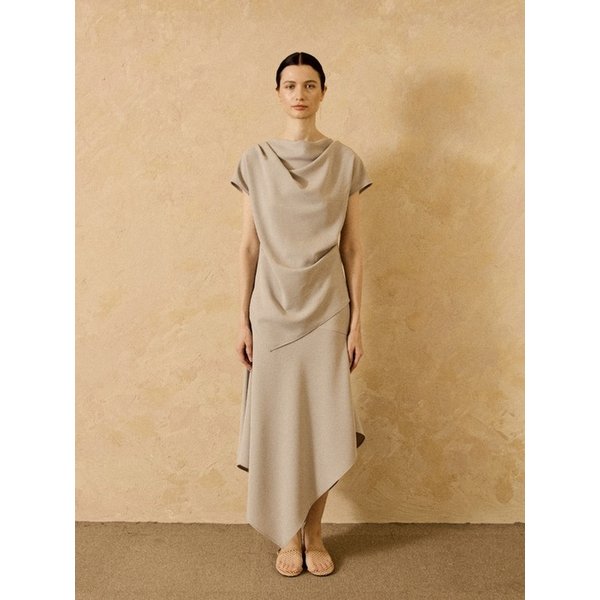 Cowl Neck Shirring Top Grey