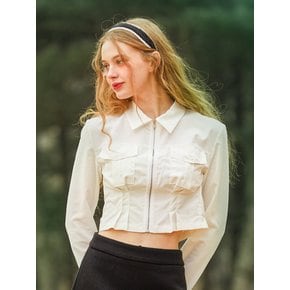 크롭 지퍼 슬림 무지 셔츠 블라우스 [WHITE]