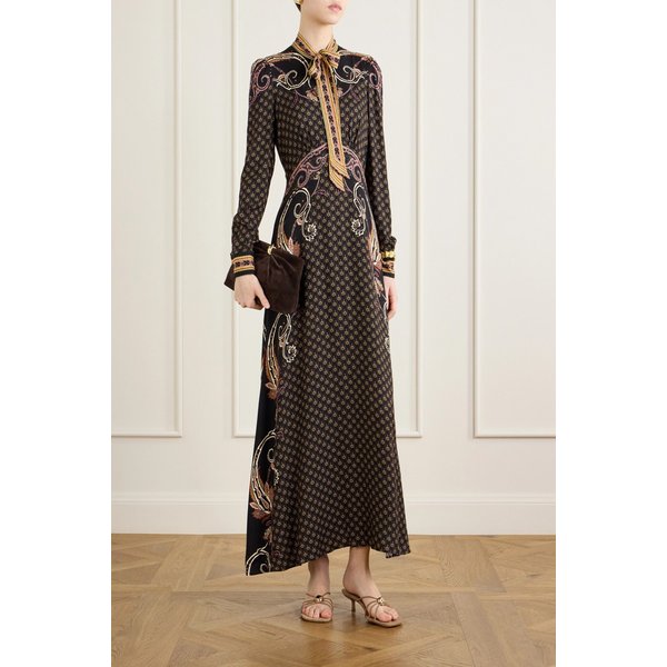 퍼시 보우 프린트 새틴 미디 원피스 46376663162953999