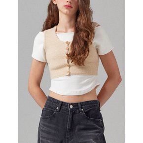 Beige Two Way Cropped Vest