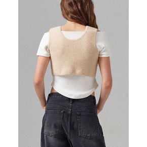 Beige Two Way Cropped Vest